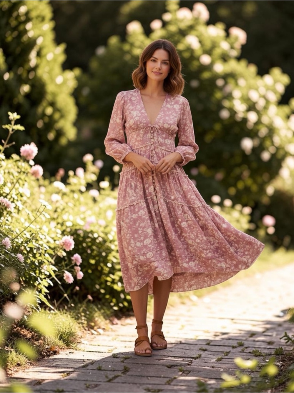 Free People Pappiet Midi Dress Pink Rose Floral Small